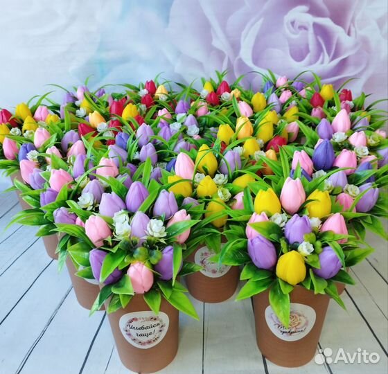 Тюльпаны из мыла. Букеты на 8 марта