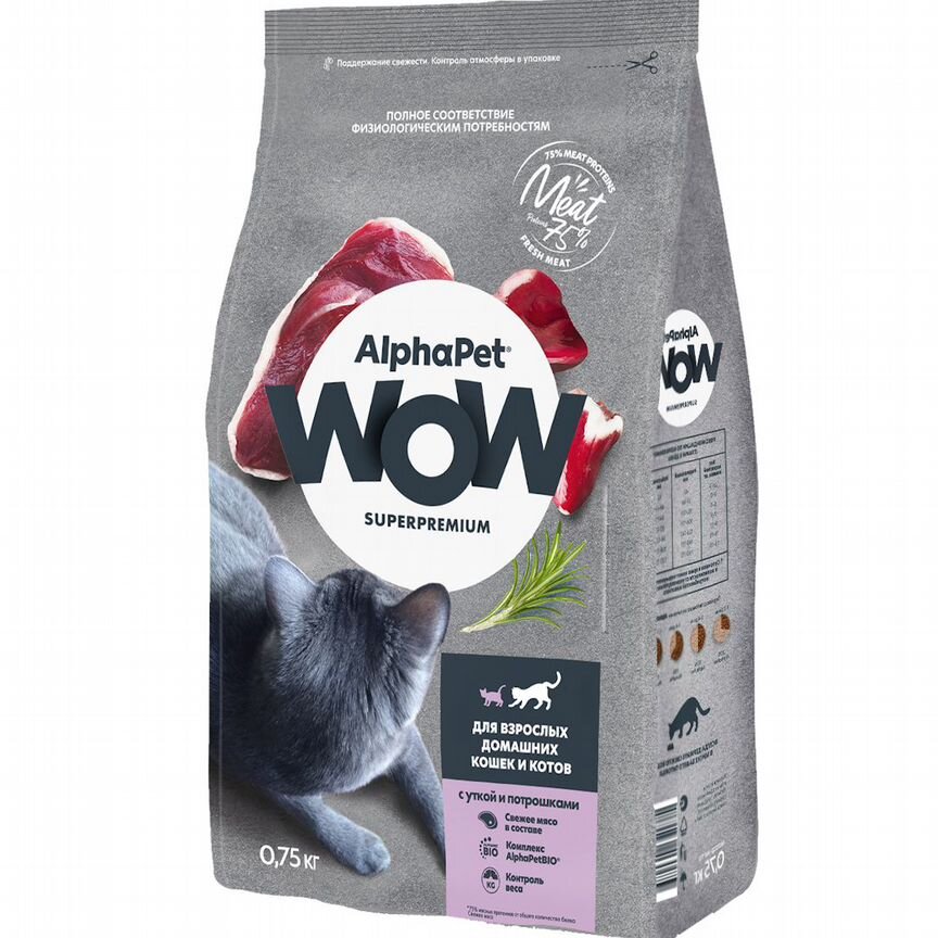 Корм AlphaPet WOW Superpremium для кошек с уткой