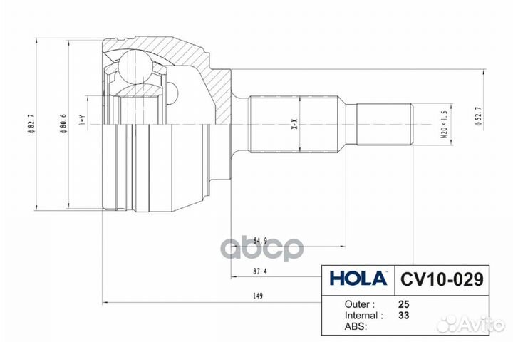 ШРУС наружный, левый/правый CV10029 hola