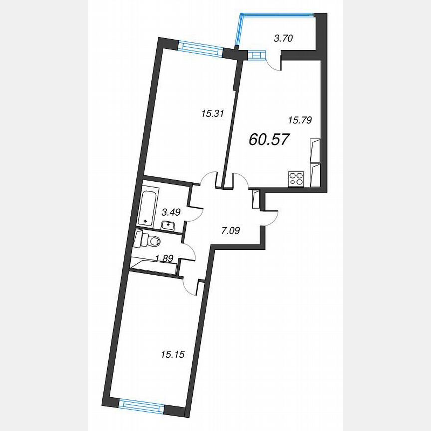 2-к. квартира, 62,4 м², 14/22 эт.
