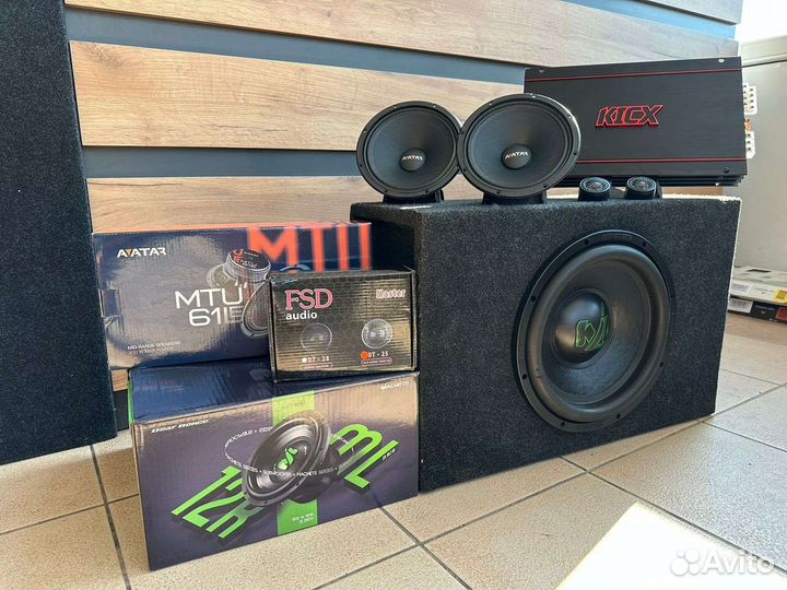 Комплект автозвука, сабвуфер усилитель динамики
