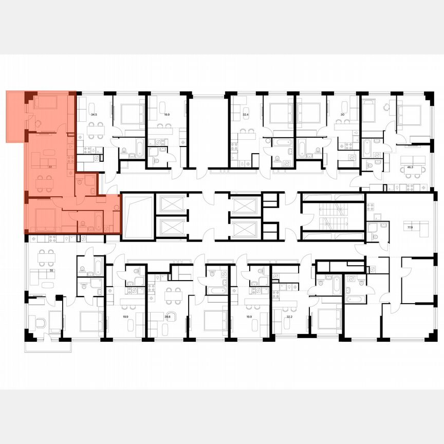 2-к. квартира, 61 м², 12/30 эт.