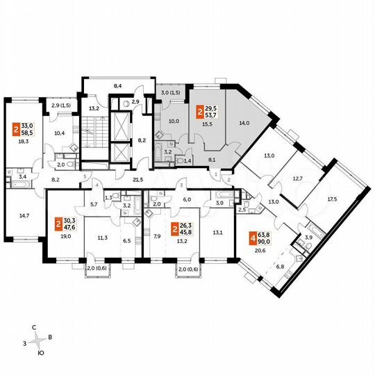 2-к. квартира, 53,7 м², 9/17 эт.