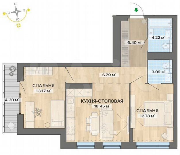 2-к. квартира, 69,2 м², 9/29 эт.