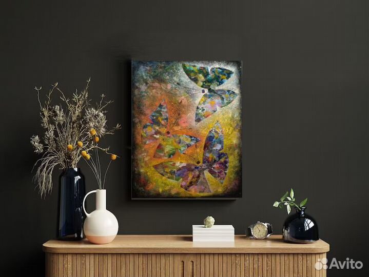 Картина маслом 50х40 см. Бабочки. Абстракция