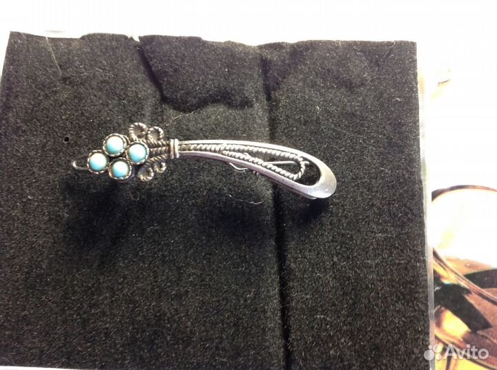Заколка серебряная с бирюзой, винтаж из СССР