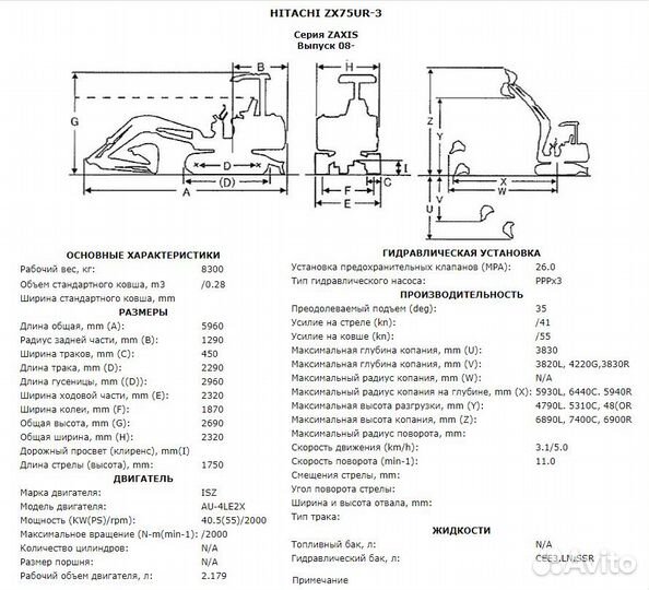 Гусеничный экскаватор Hitachi ZX75UR-3, 2014