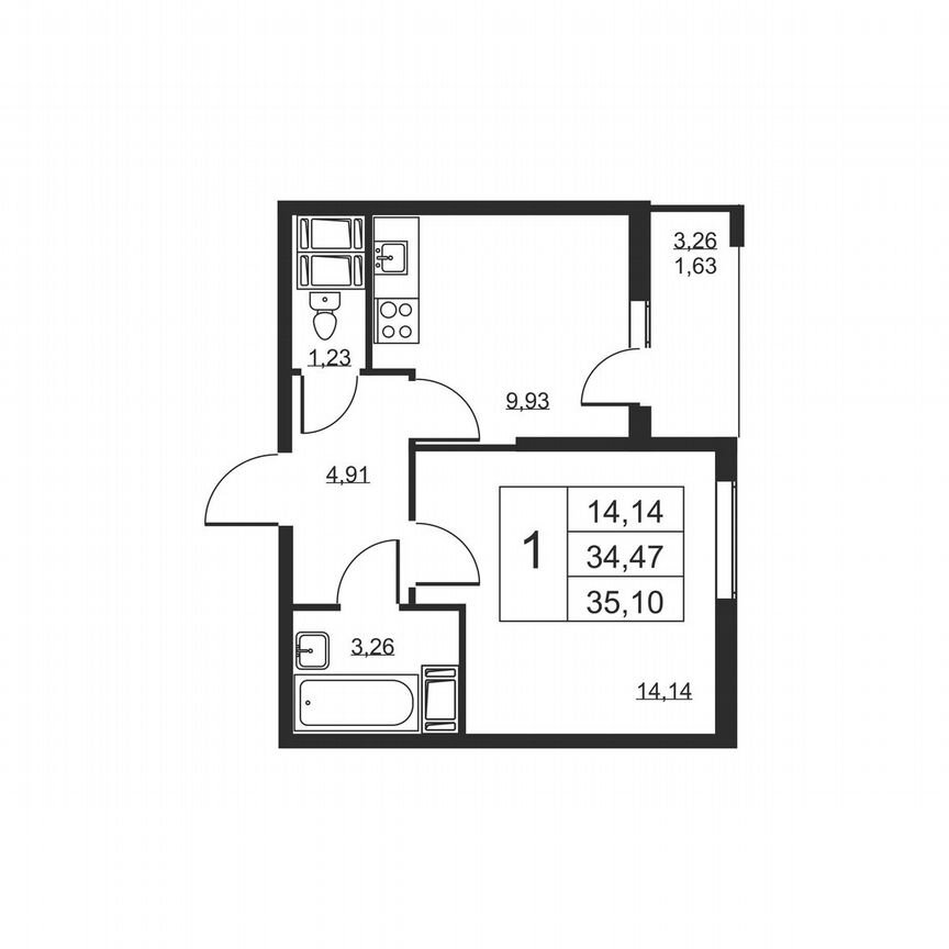 1-к. квартира, 35,1 м², 18/19 эт.
