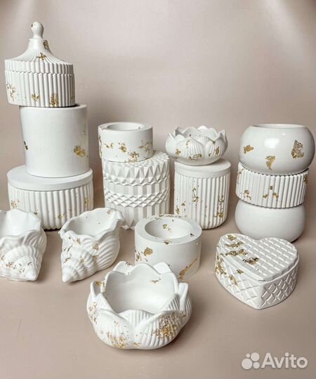 Подсвечник из гипса, банка для свечей