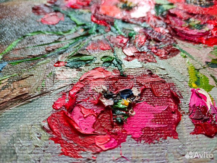 Картина маслом маки полевые цветы букет 40х30 см