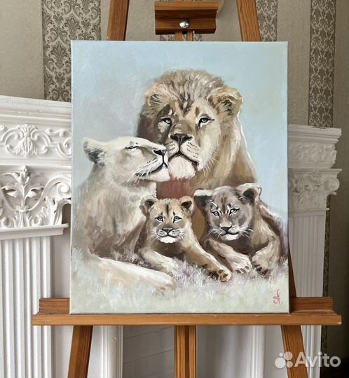 Картина маслом львы