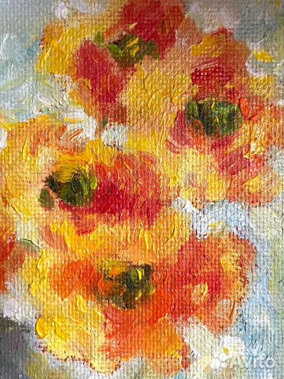 Картина маслом красные маки цветы букет летний