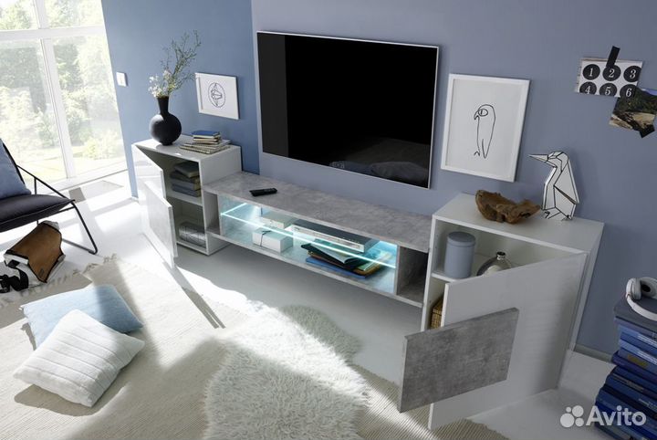 Тумба тв Инкастро Белый/Бетон Светлый 254х62x39