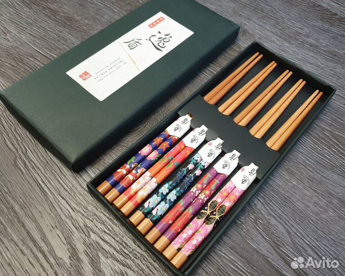 Новый набор 5 пар бамбуковых палочек для еды