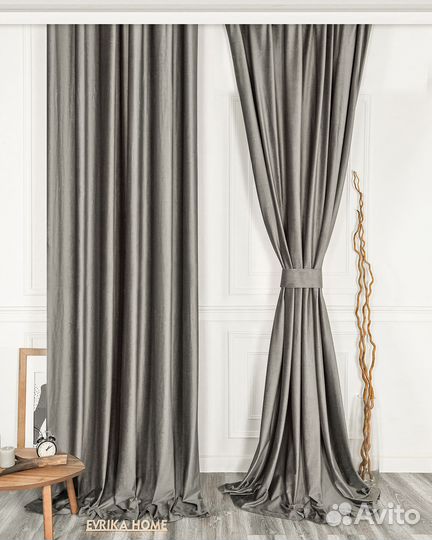 Шторы бархат Беллиссимо стальной новые пошив