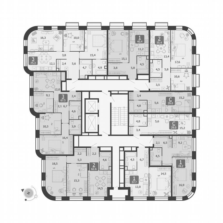 1-к. квартира, 40,4 м², 2/15 эт.