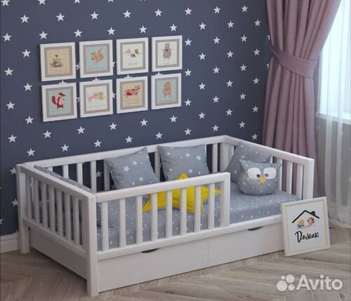 Кроватка высокий борт детская сингл из натуральног