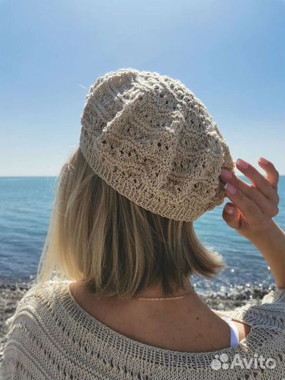 Берет женский вязаный из хлопка новый