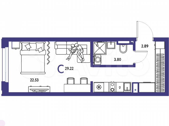 Квартира-студия, 29,2 м², 9/19 эт.