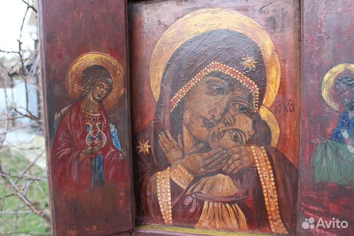 Старинная икона Триптих Богородицы Корсунская 65*4
