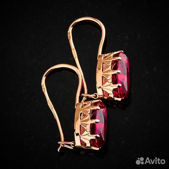 Серьги советские из красного золота с корундами