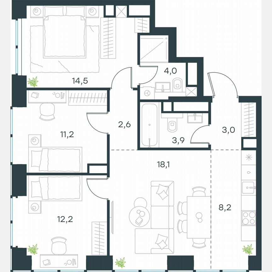 4-к. квартира, 77,7 м², 30/48 эт.