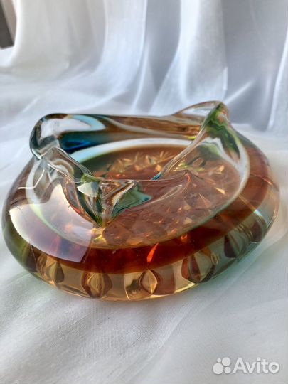 Пепельница винтаж СССР цветное чешское стекло