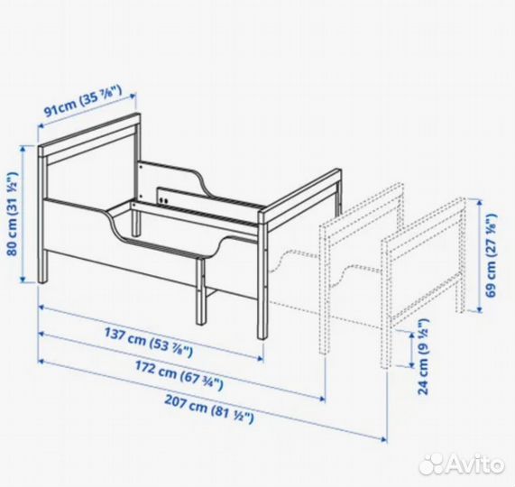 Растущая кровать с матрасом детская Икеа