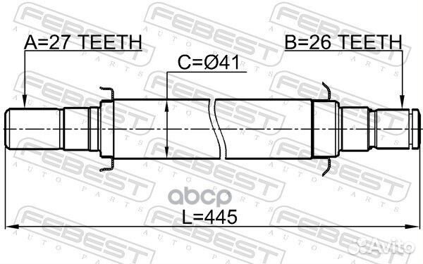 Полуось правая 27x445x26 2212SP2wdat Febest