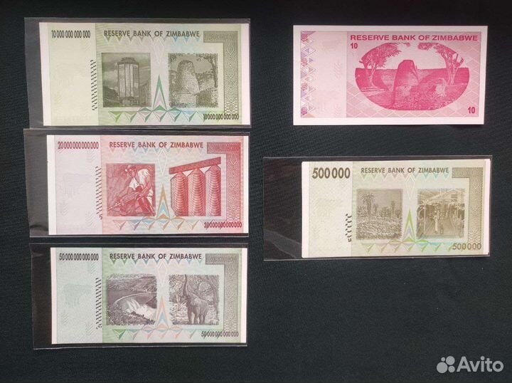 2 5 10 20 50 100 долларов Зимбабве набор новые UNC