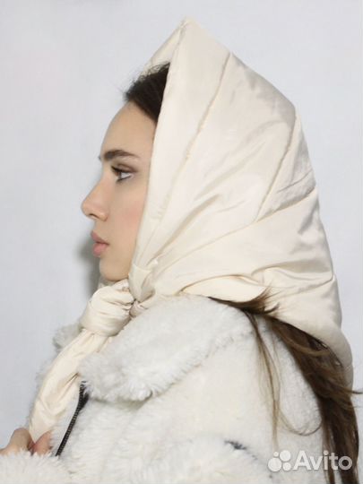 Дутая косынка голубая розовая кремовая