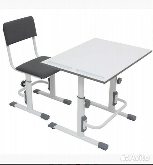 Растущая парта/стол со стулом белый-серый