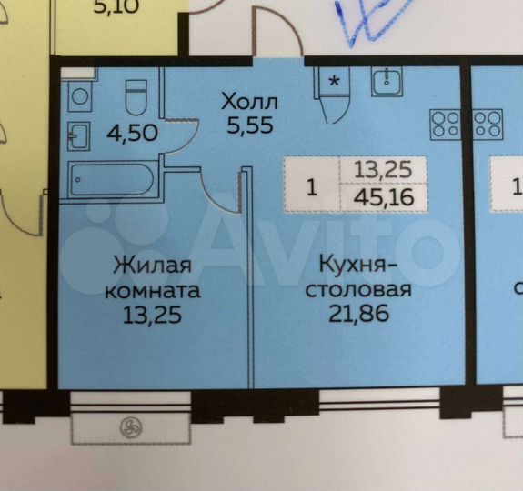1-к. квартира, 45,2 м², 16/25 эт.