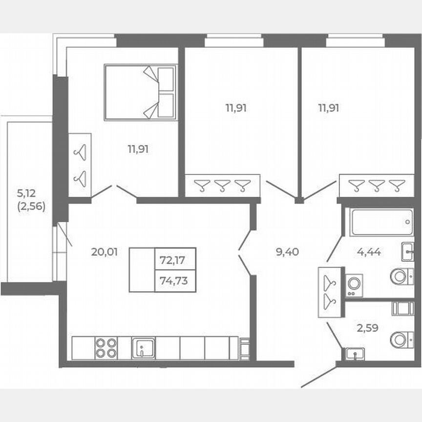4-к. квартира, 72,2 м², 3/4 эт.