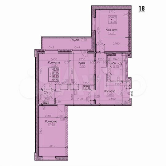 3-к. квартира, 91,9 м², 3/15 эт.