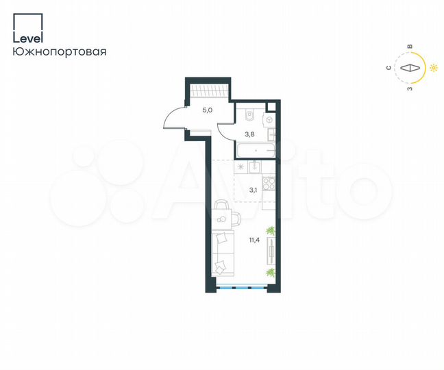 Квартира-студия, 23,4 м², 49/69 эт.