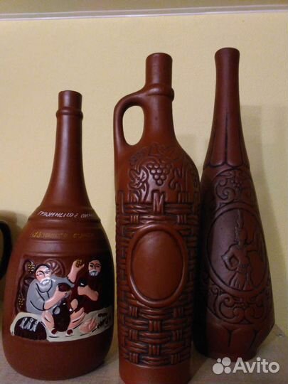 Бутылки глиняные грузинские,без вина цена за 3 шт
