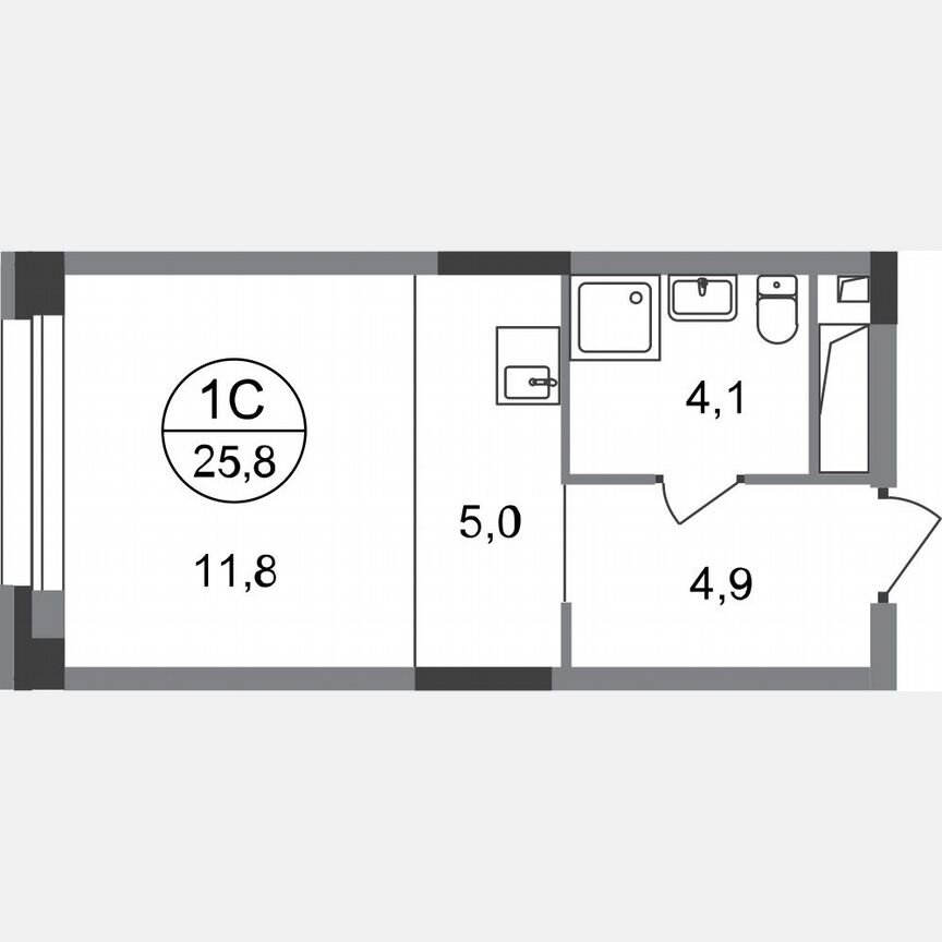 Квартира-студия, 25,8 м², 17/20 эт.