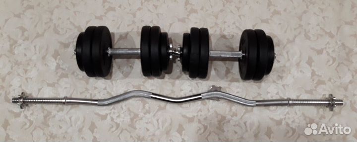 Гантели по 10 кг каждая + V - Образный Гриф