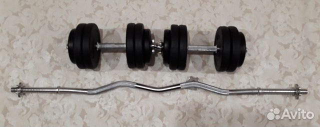 Гантели по 10 кг каждая + V - Образный Гриф