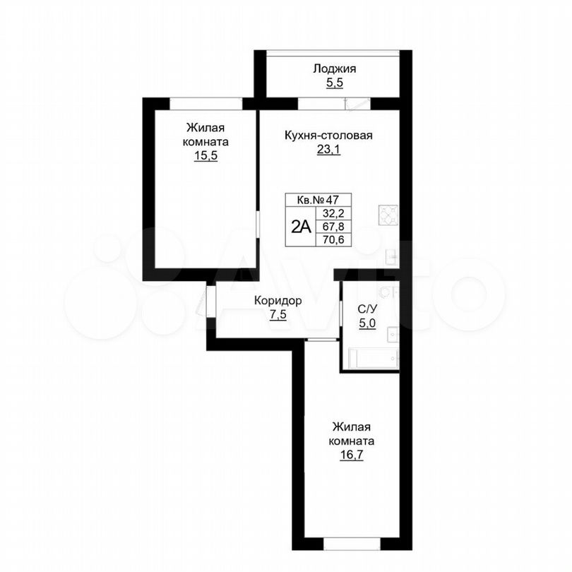 2-к. квартира, 70,6 м², 4/4 эт.