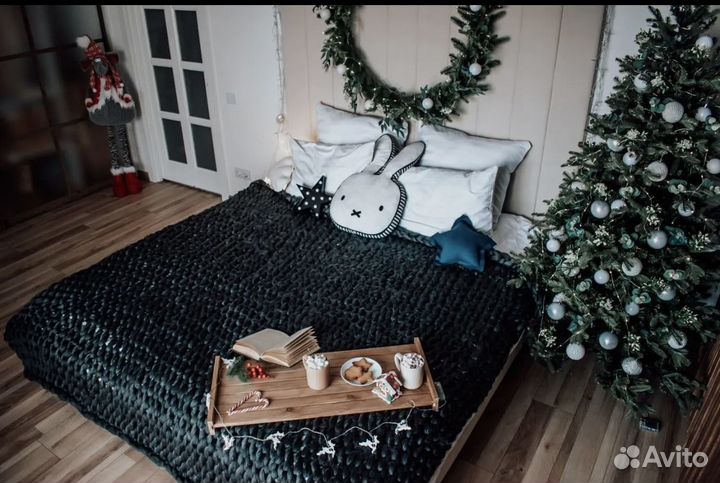 Плед из шерсти мериноса- серый/ бронь