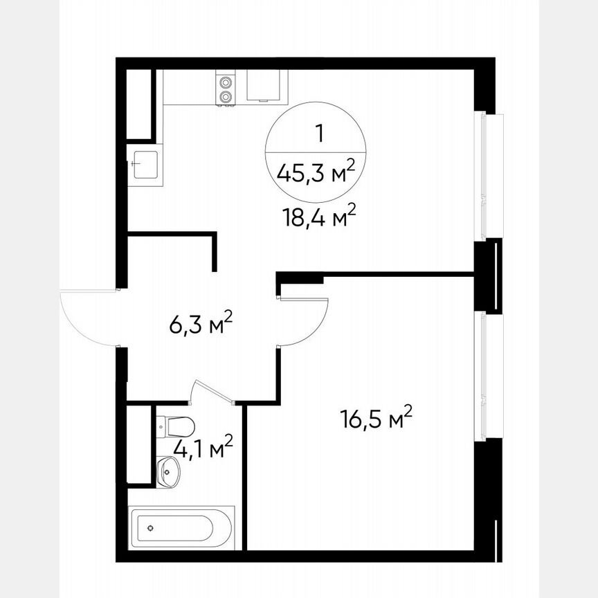 1-к. квартира, 45,3 м², 2/17 эт.