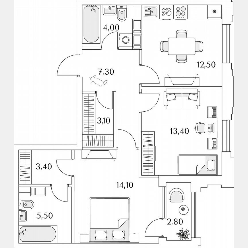 2-к. квартира, 34,3 м², 11/13 эт.