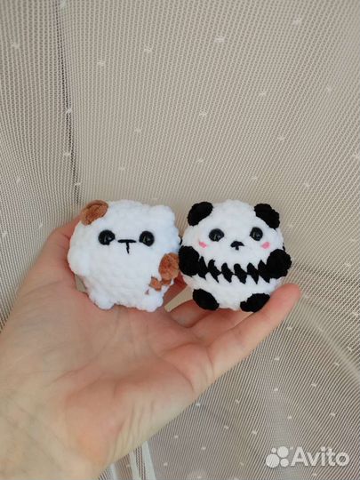 Брелки вязаные крючком панда хаски