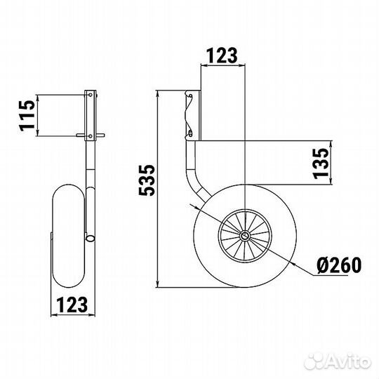 Колёса транцевые быстросъёмные Poseidon 060211T 260мм 535мм универсальные из нержавеющей стали aisi3