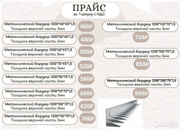 Металлический бордюр 1200*110*70*1,5