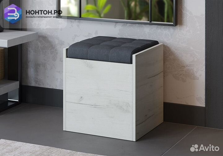 Пуф Форест дуб крафт белый / велюр серый