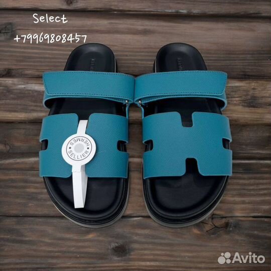 Шлепанцы Hermes Синий Кожа