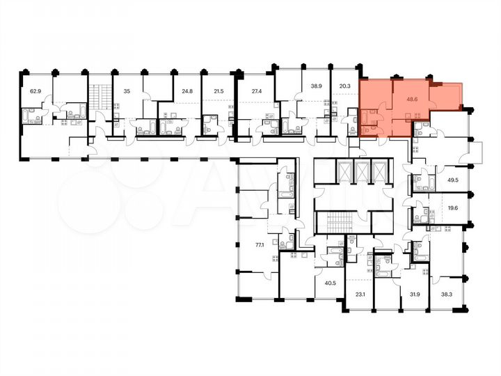 2-к. квартира, 48,6 м², 3/24 эт.